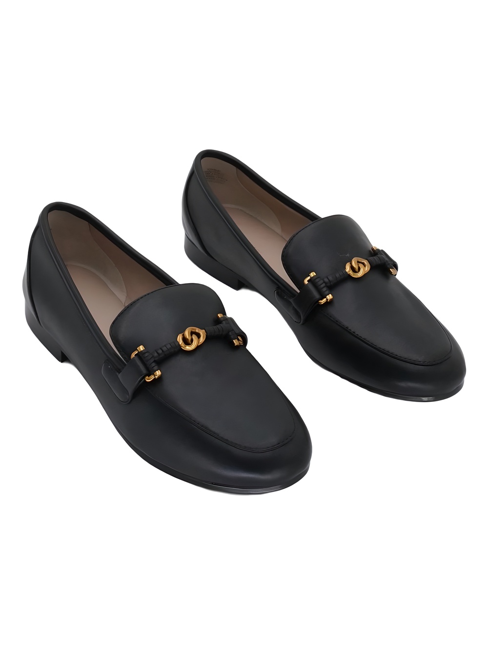 Giani Bernini Smooth Round Toe Black Gold Hardware Loafers Size 7.5M